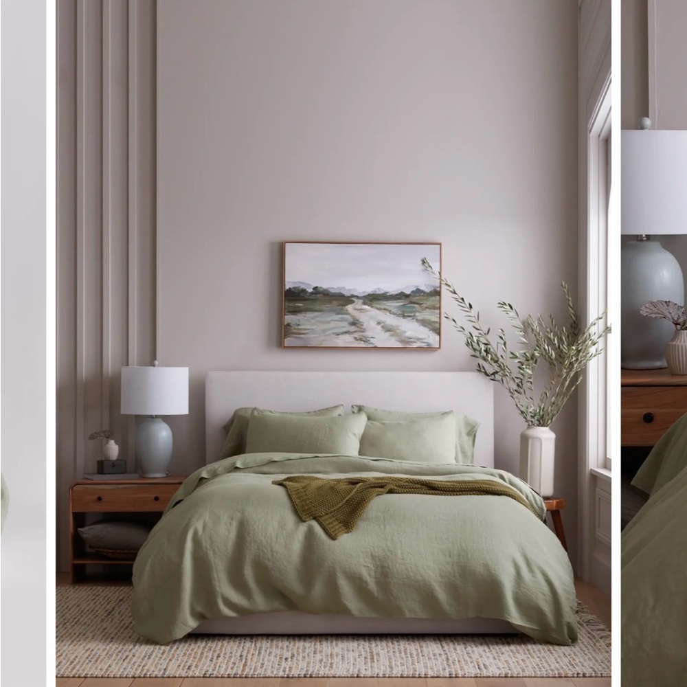Quince Queen size European Linen Duvet Cover in Moss